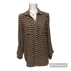 Women's NY Collection Silky Beige & Black Pleated Relaxed Fit Flowy Tunic Shirt